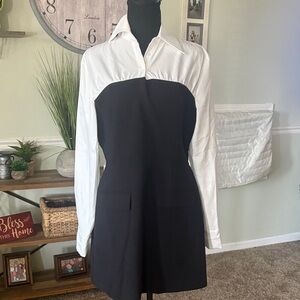 Commense Black and White High Low Dress